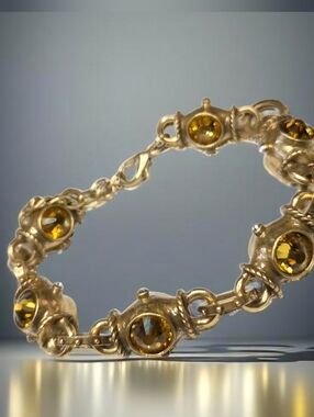 18k Matte Gold Chunky Byzantine Citrine Crystal Bracelet